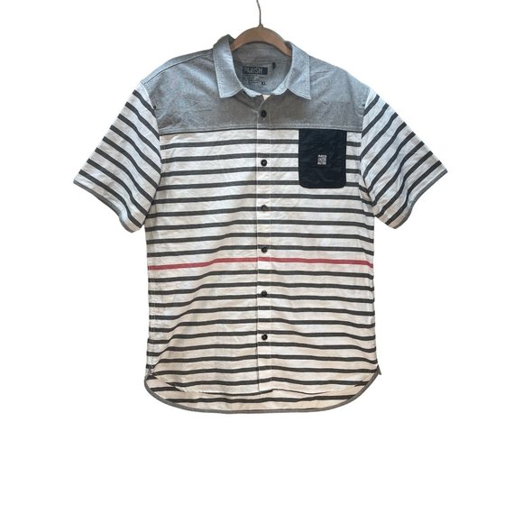 Parish Nation Clothing XLarge mens Button Down gray -blue stripes pre-owned - Picture 1 of 14